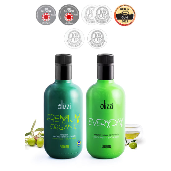 Kurumsal Hediye Seti 5: Olizzi Premium Organik Zeytinyağı 500 ML ve Olizzi Everyday Zeytinyağı 500 ML + Olizzi Bliss Sarı Kantaron Yağı 30 ML