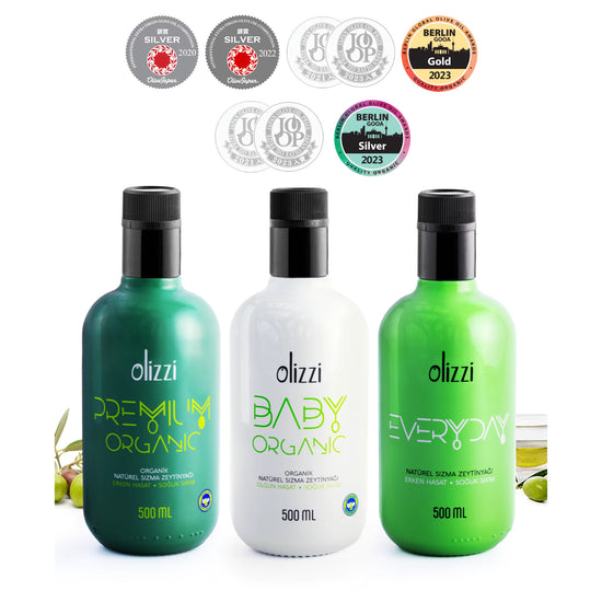Kurumsal Hediye Seti 2: Olizzi Premium + Olizzi Everyday + Olizzi Baby Organik Natürel Sızma Zeytinyağı 500 ML