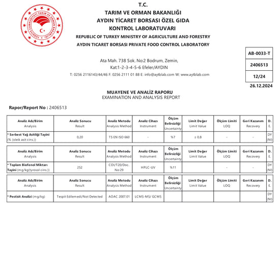zeytinyağı analiz