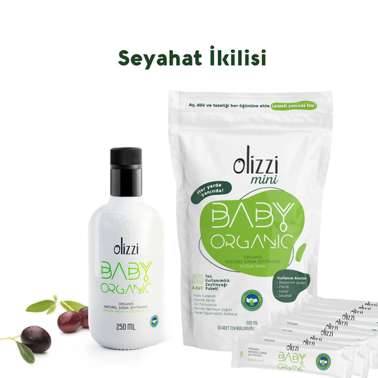 Olizzi Baby Organik 250 ML ve Baby Organik Mini Tek Kullanımlık Soğuk Sıkım Bebek Zeytinyağı 10 ML X 50 Adet